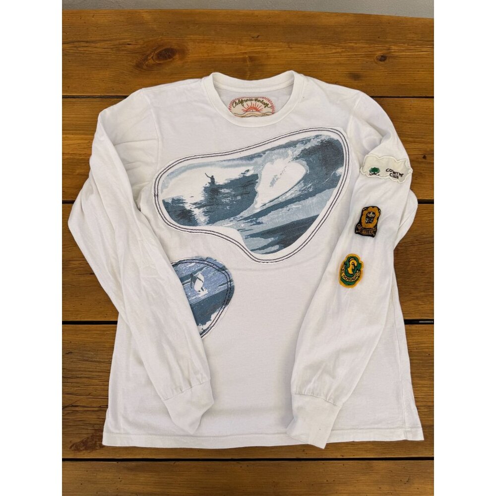 California Vintage Heritage Long Sleeve T-Shirt Surf Print & Embroidered Patches